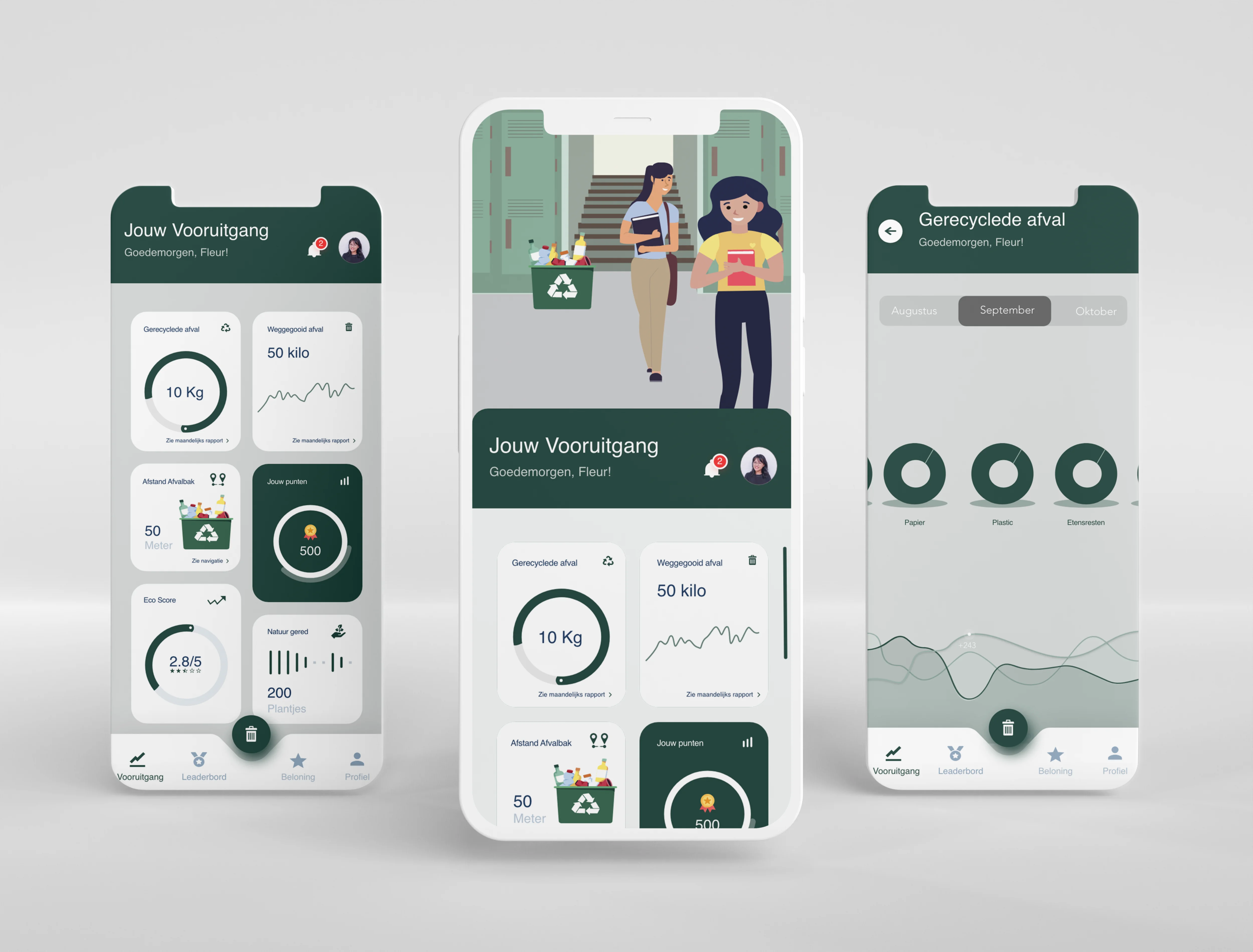 First example of the project result shown in three mobile screens